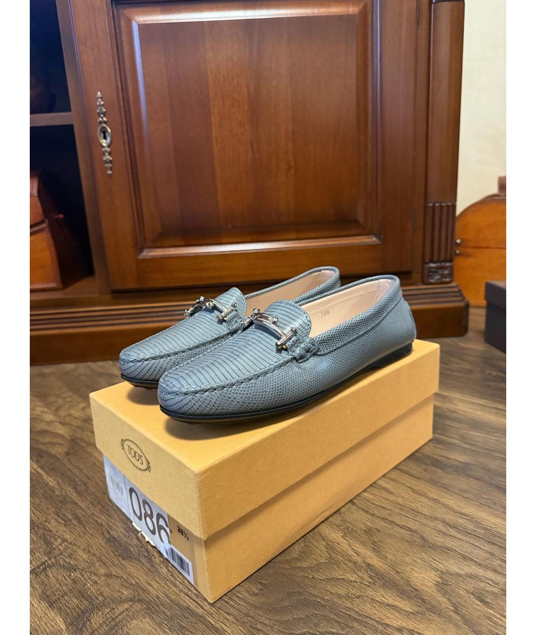 TOD'S Голубые кожаные мокасины, фото 2