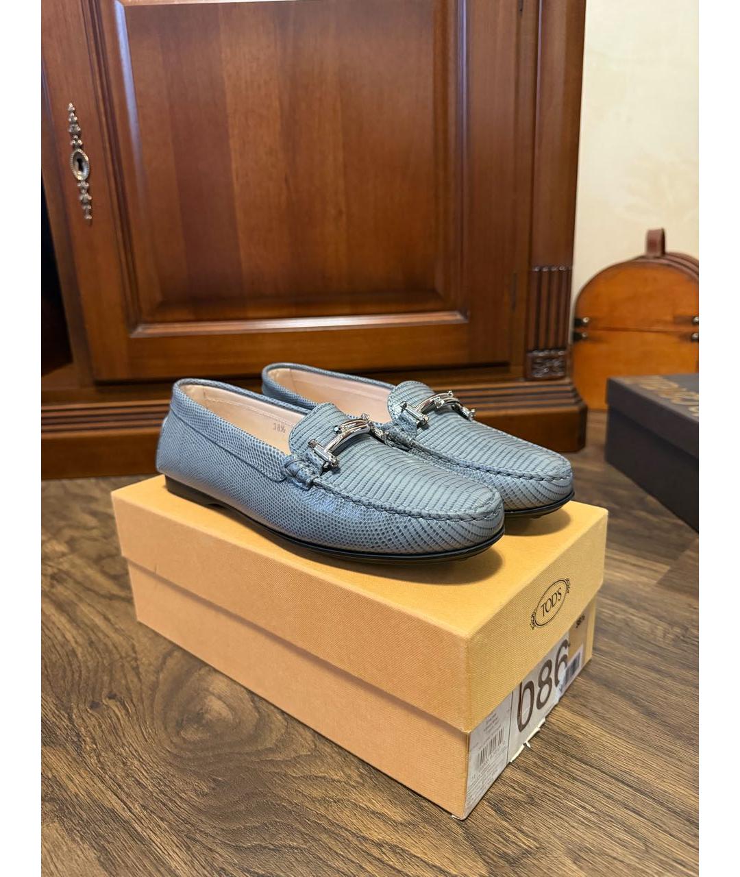 TOD'S Голубые кожаные мокасины, фото 9