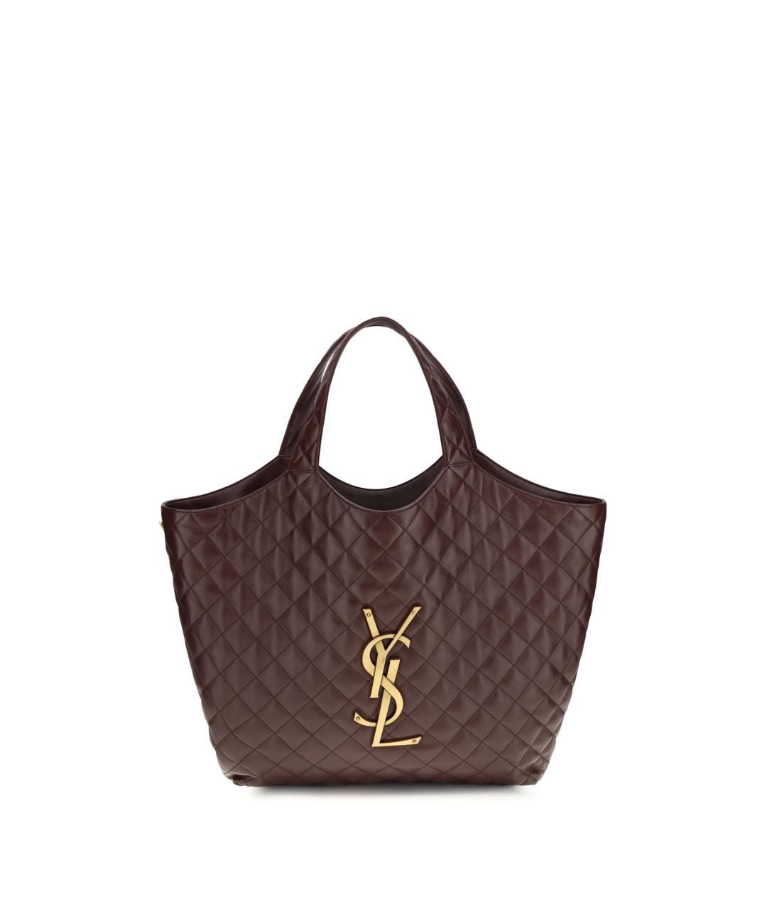 SAINT LAURENT Бордовая кожаная сумка тоут, фото 1