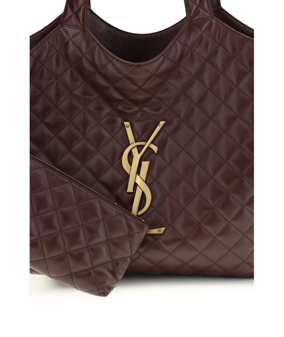 SAINT LAURENT Бордовая кожаная сумка тоут, фото 4