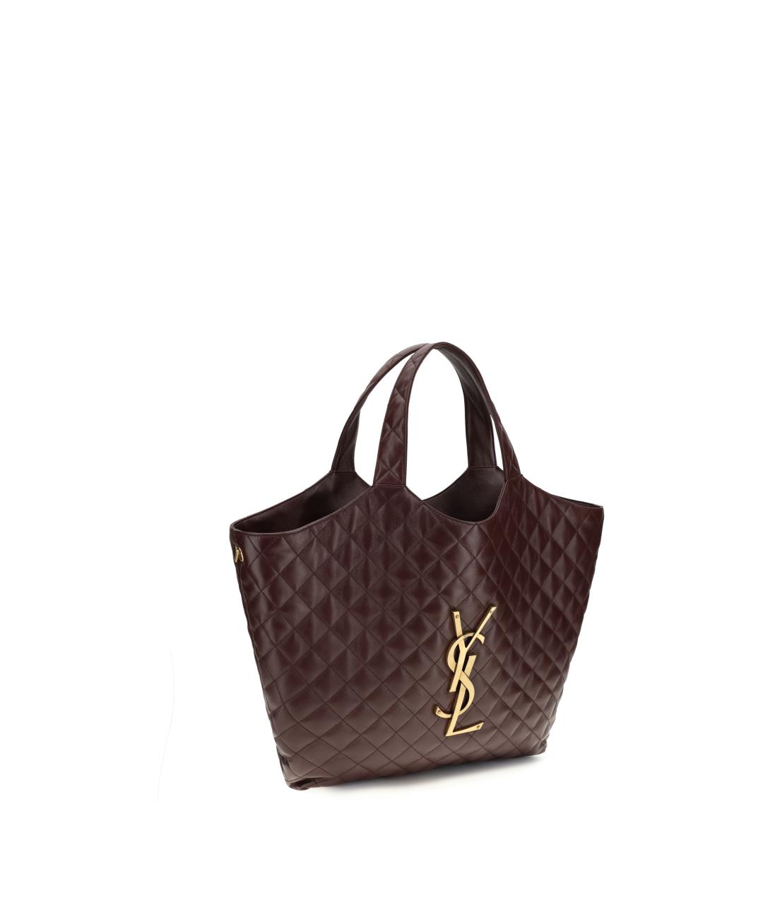 SAINT LAURENT Бордовая кожаная сумка тоут, фото 2