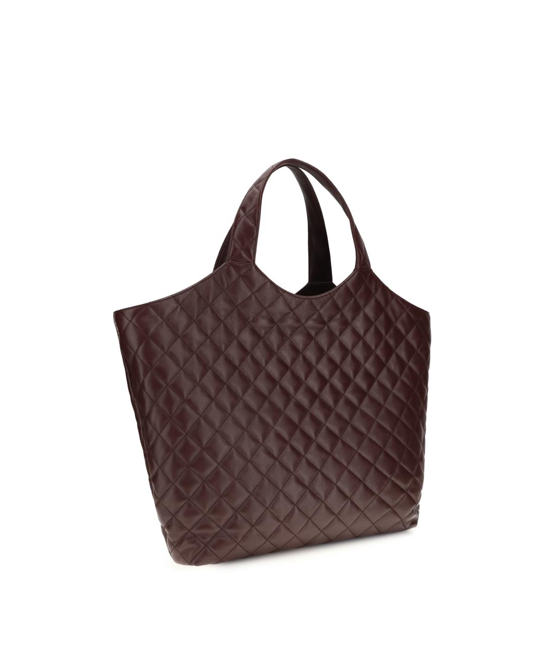 SAINT LAURENT Бордовая кожаная сумка тоут, фото 3