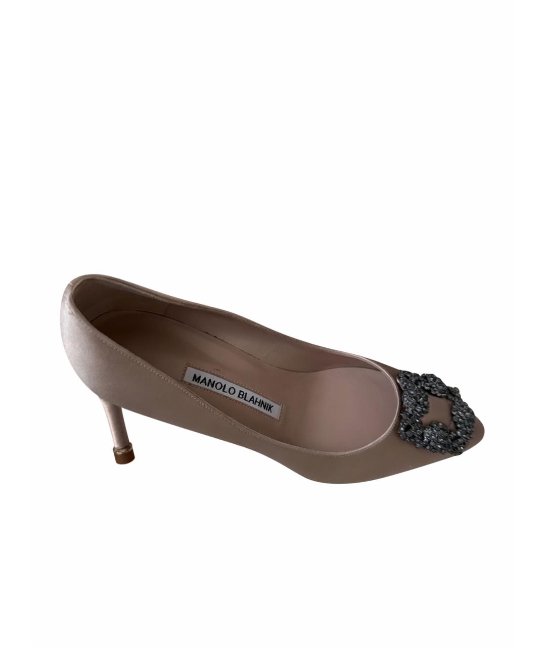 MANOLO BLAHNIK Бежевые текстильные лодочки на низком каблуке, фото 1