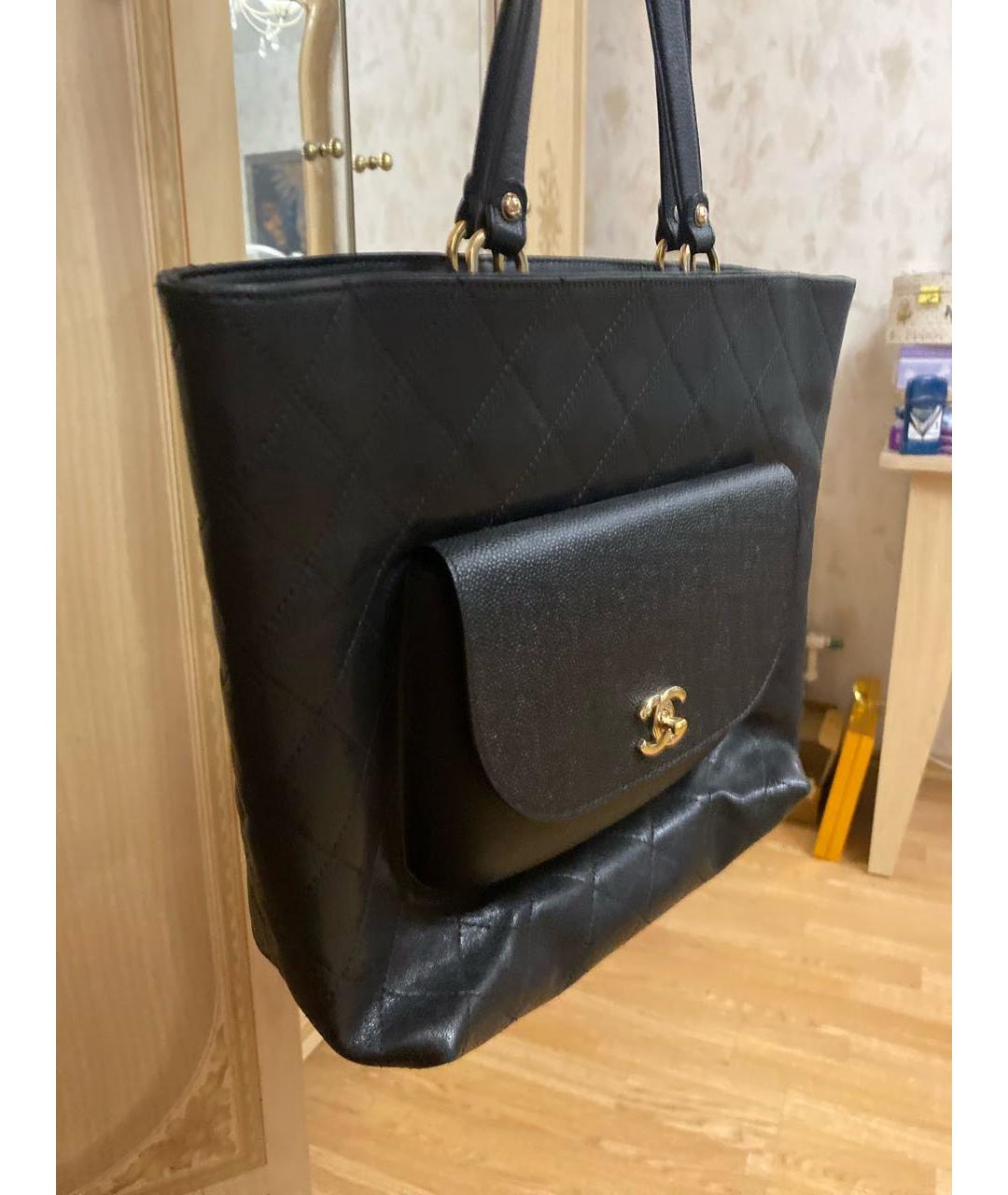 CHANEL Черная кожаная сумка тоут, фото 2
