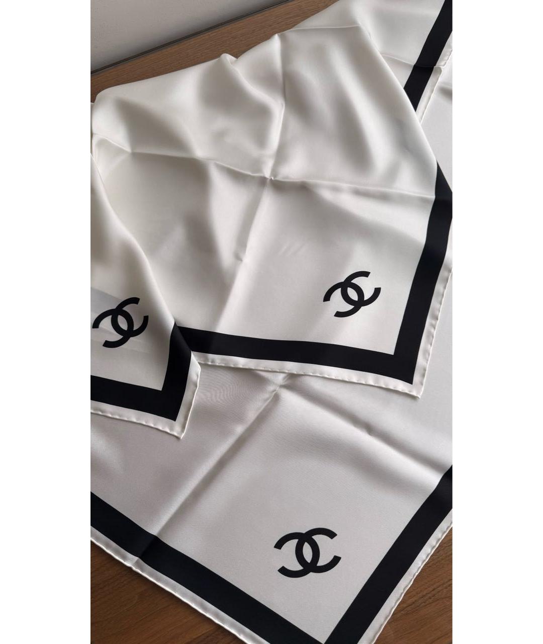 CHANEL Белый шелковый платок, фото 3