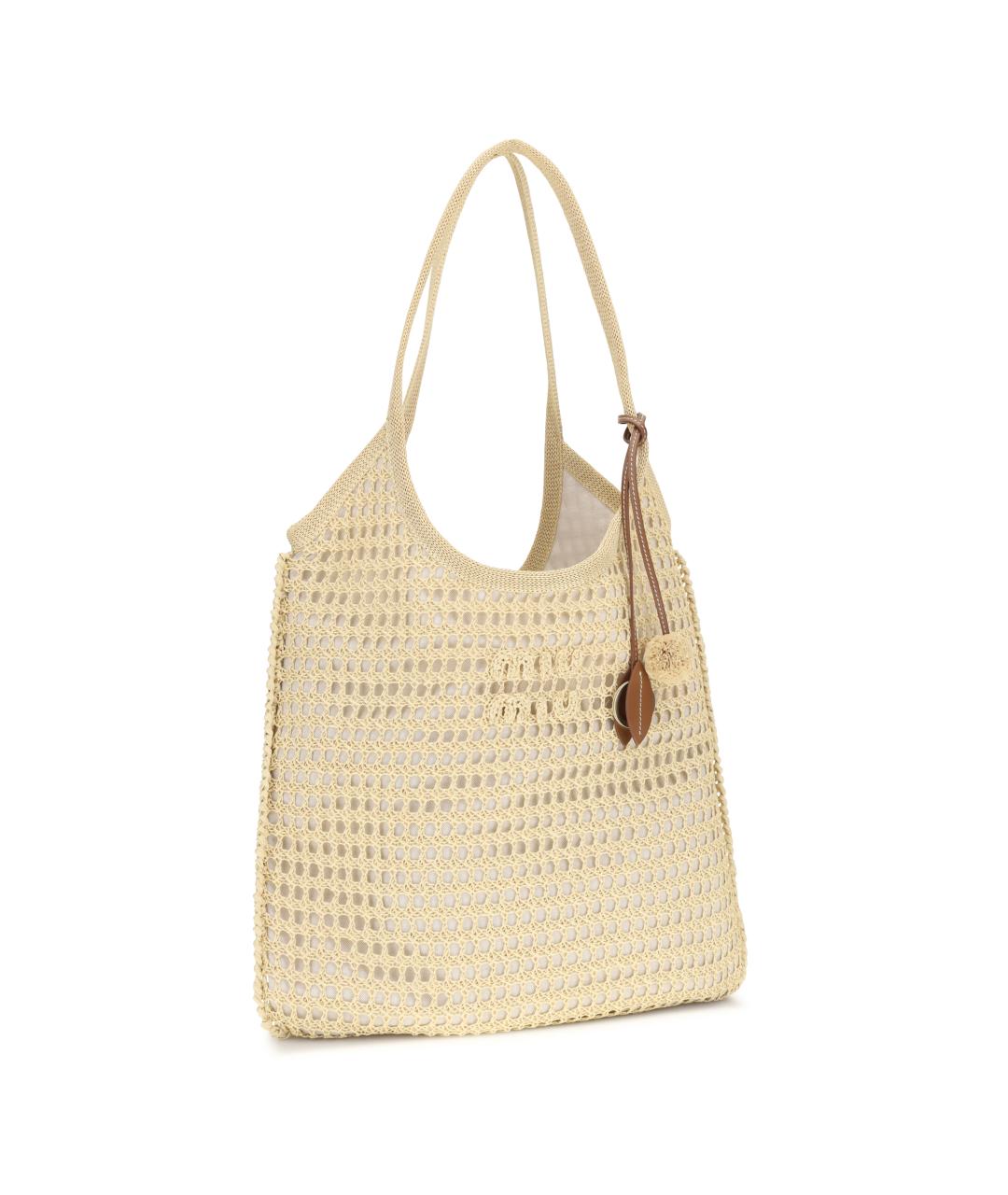 MIU MIU Бежевая пелетеная сумка тоут, фото 2