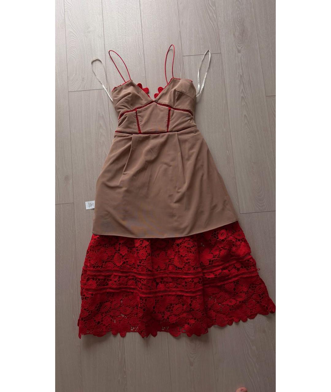 SELF-PORTRAIT Красное вискозное повседневное платье, фото 4