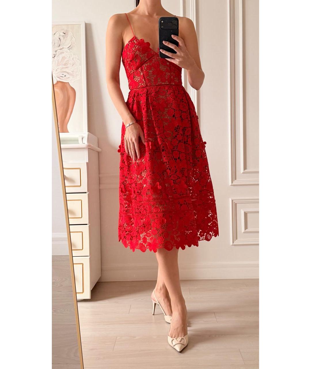 SELF-PORTRAIT Красное вискозное повседневное платье, фото 7
