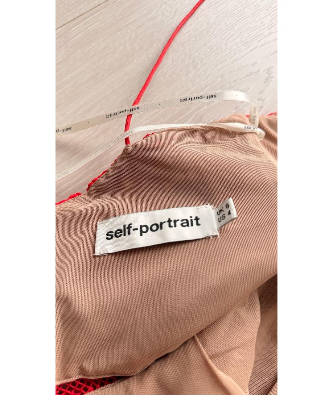 SELF-PORTRAIT Красное вискозное повседневное платье, фото 5