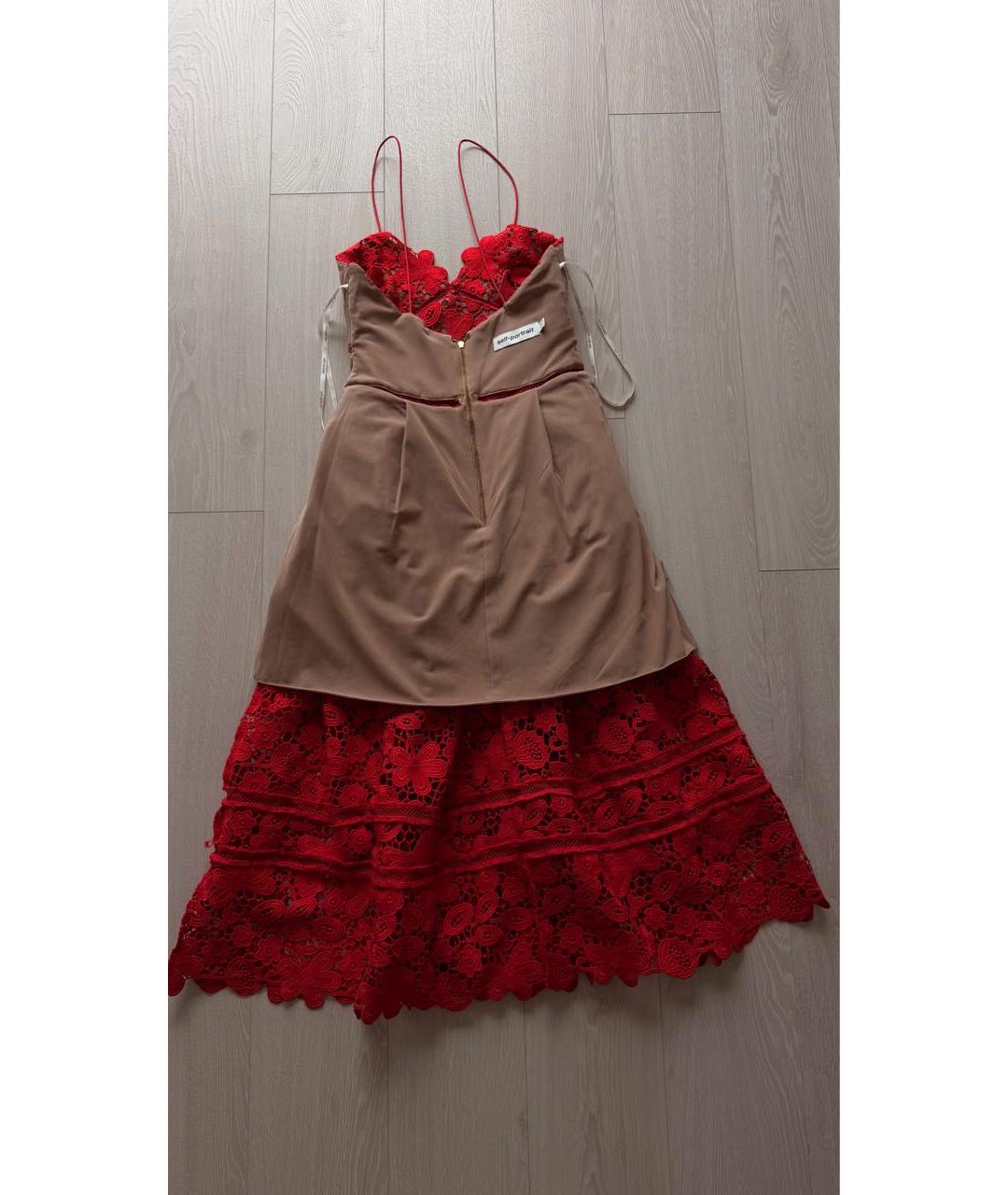 SELF-PORTRAIT Красное вискозное повседневное платье, фото 3