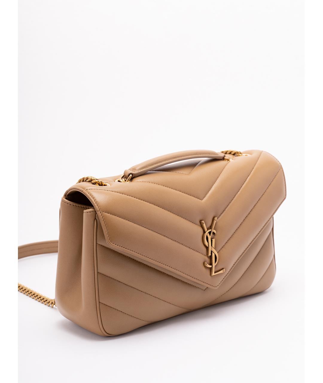 SAINT LAURENT Бежевая кожаная сумка через плечо, фото 3