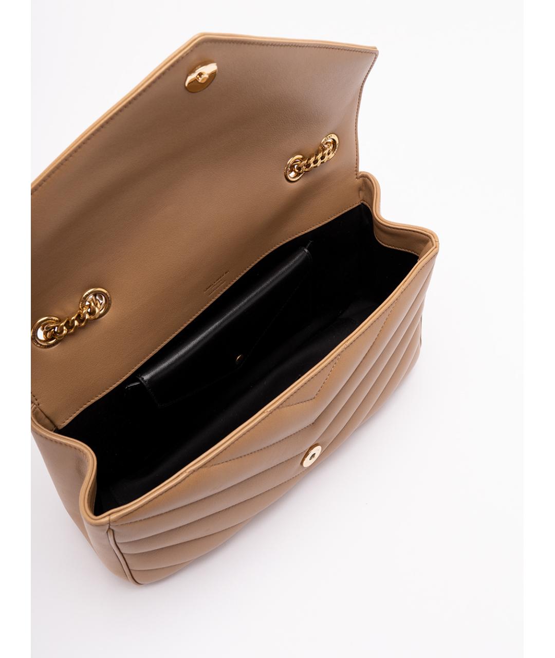 SAINT LAURENT Бежевая кожаная сумка через плечо, фото 5