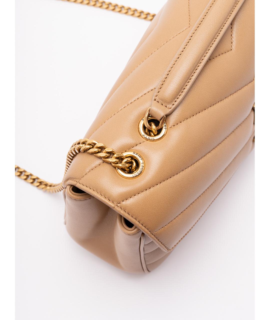 SAINT LAURENT Бежевая кожаная сумка через плечо, фото 4