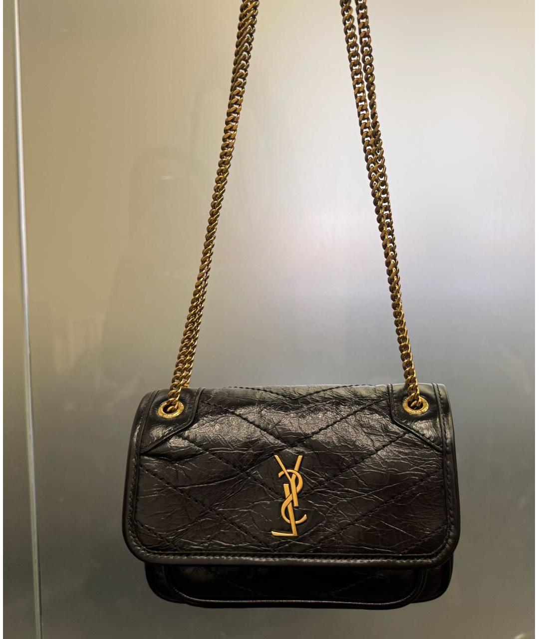 SAINT LAURENT Черная кожаная сумка через плечо, фото 3