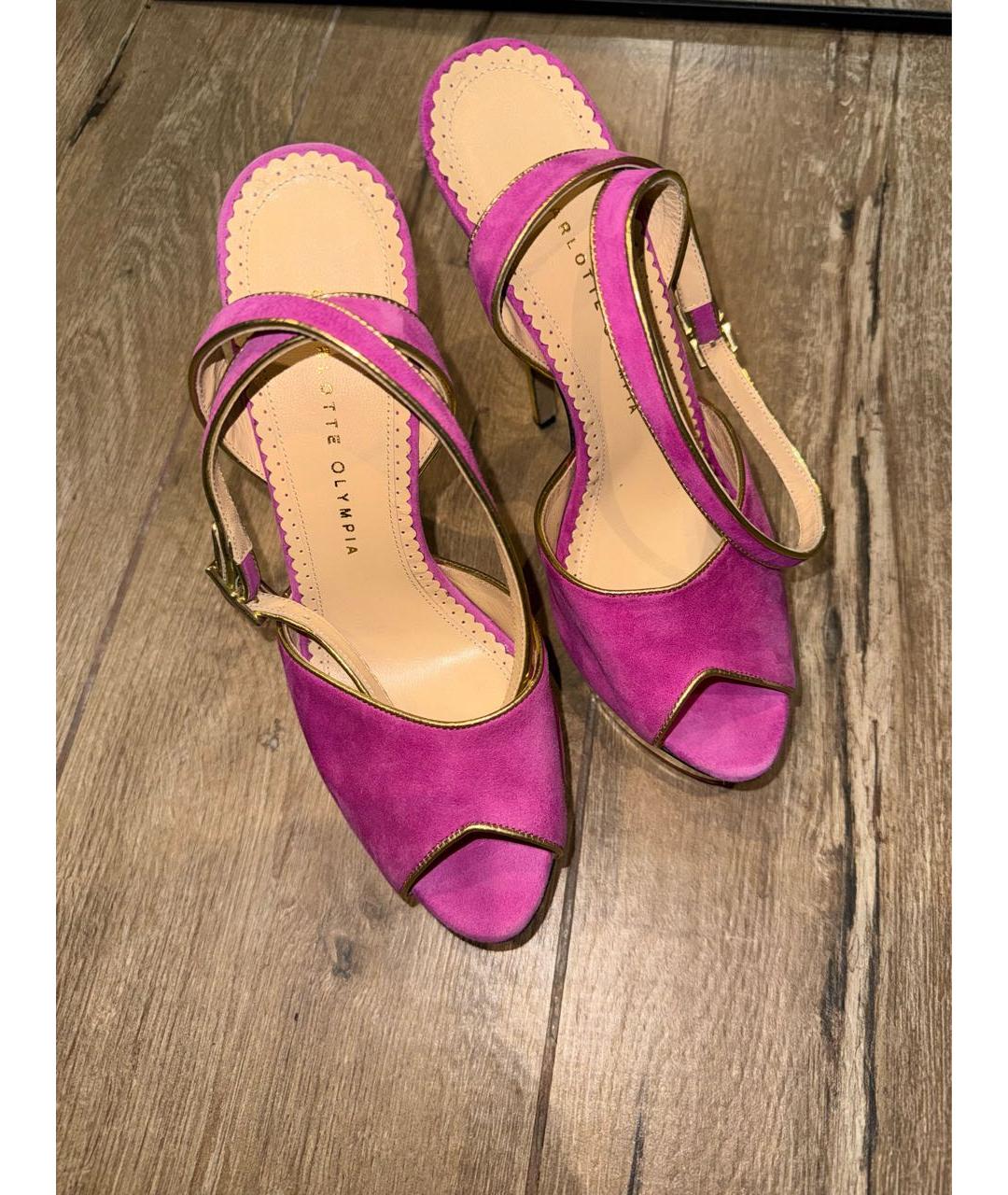 CHARLOTTE OLYMPIA Розовые замшевые босоножки, фото 5