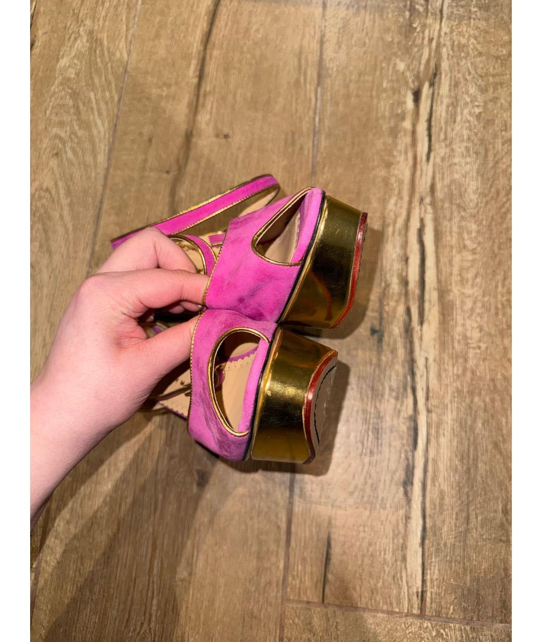 CHARLOTTE OLYMPIA Розовые замшевые босоножки, фото 7