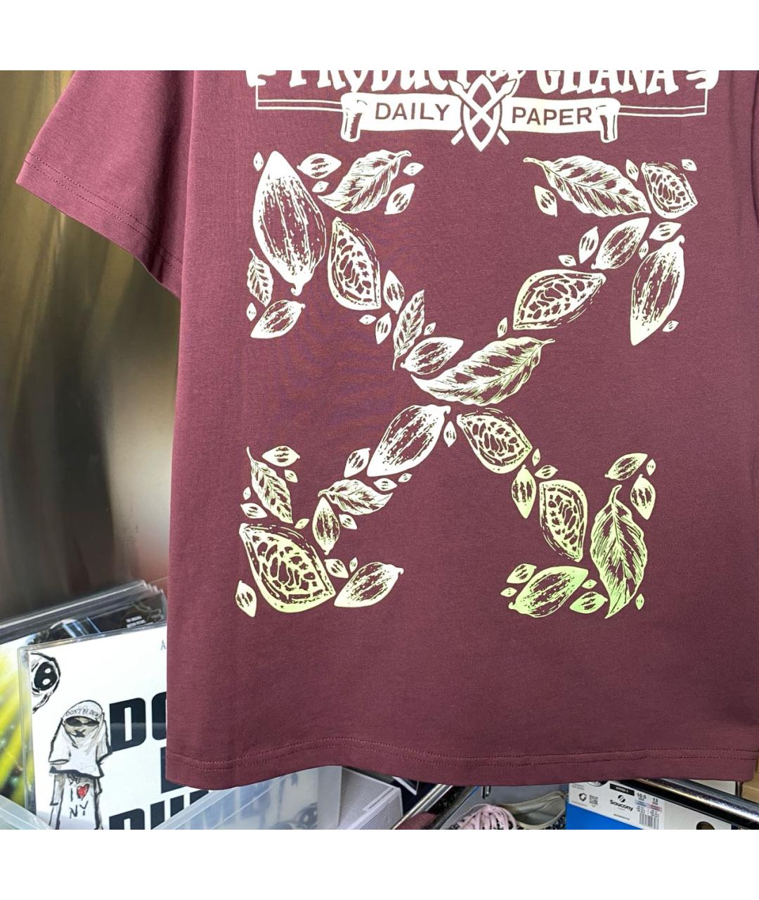 OFF-WHITE Коричневая хлопковая футболка, фото 8