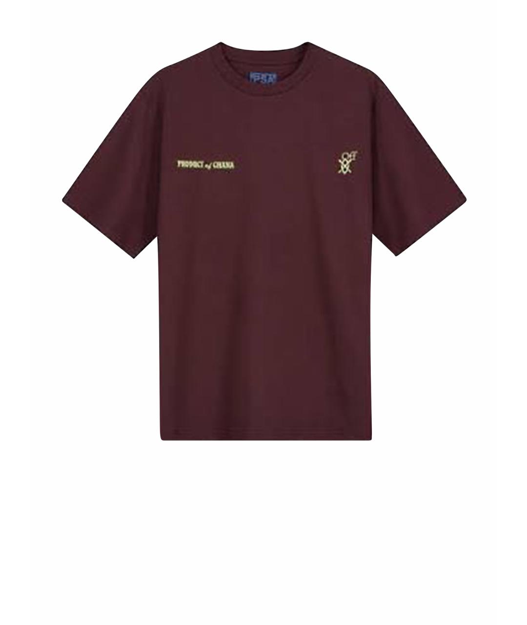 OFF-WHITE Коричневая хлопковая футболка, фото 1