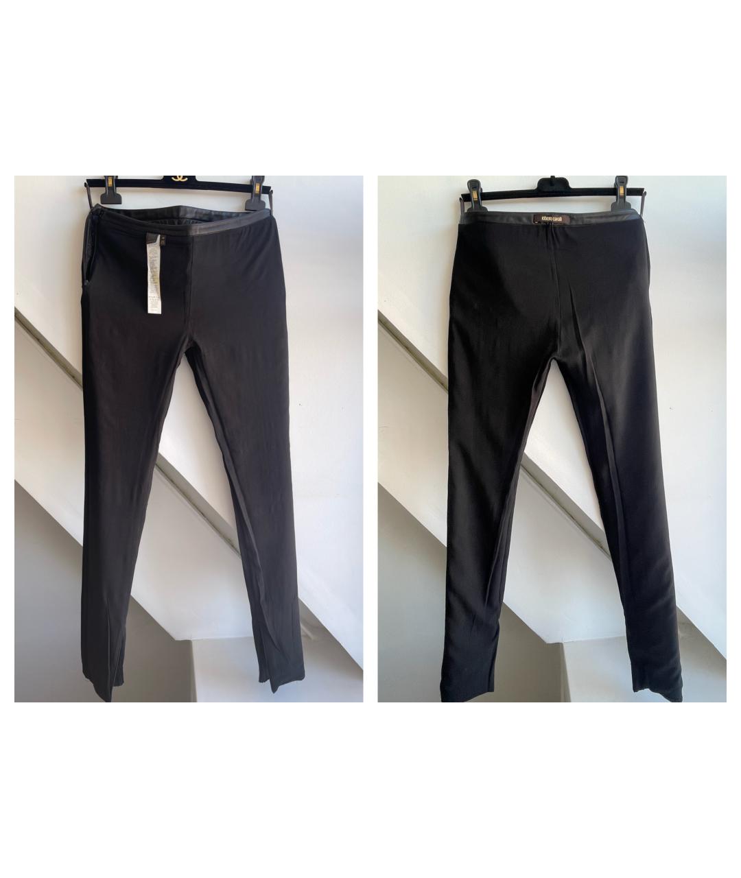 ROBERTO CAVALLI Черные кожаные брюки узкие, фото 6