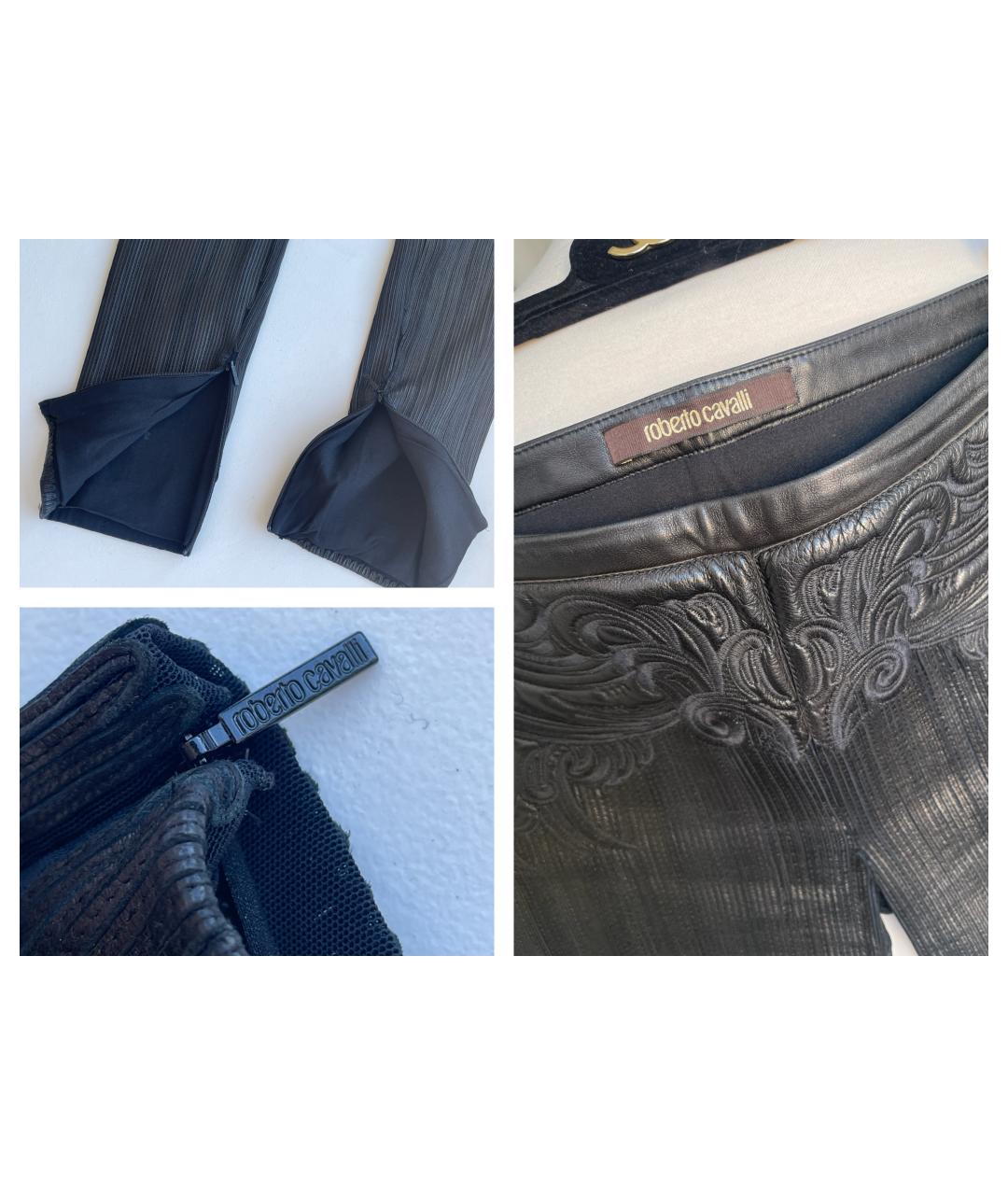 ROBERTO CAVALLI Черные кожаные брюки узкие, фото 4