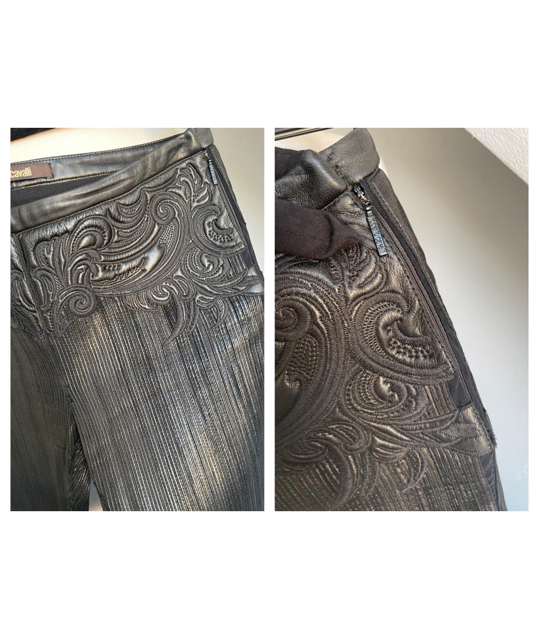 ROBERTO CAVALLI Черные кожаные брюки узкие, фото 2