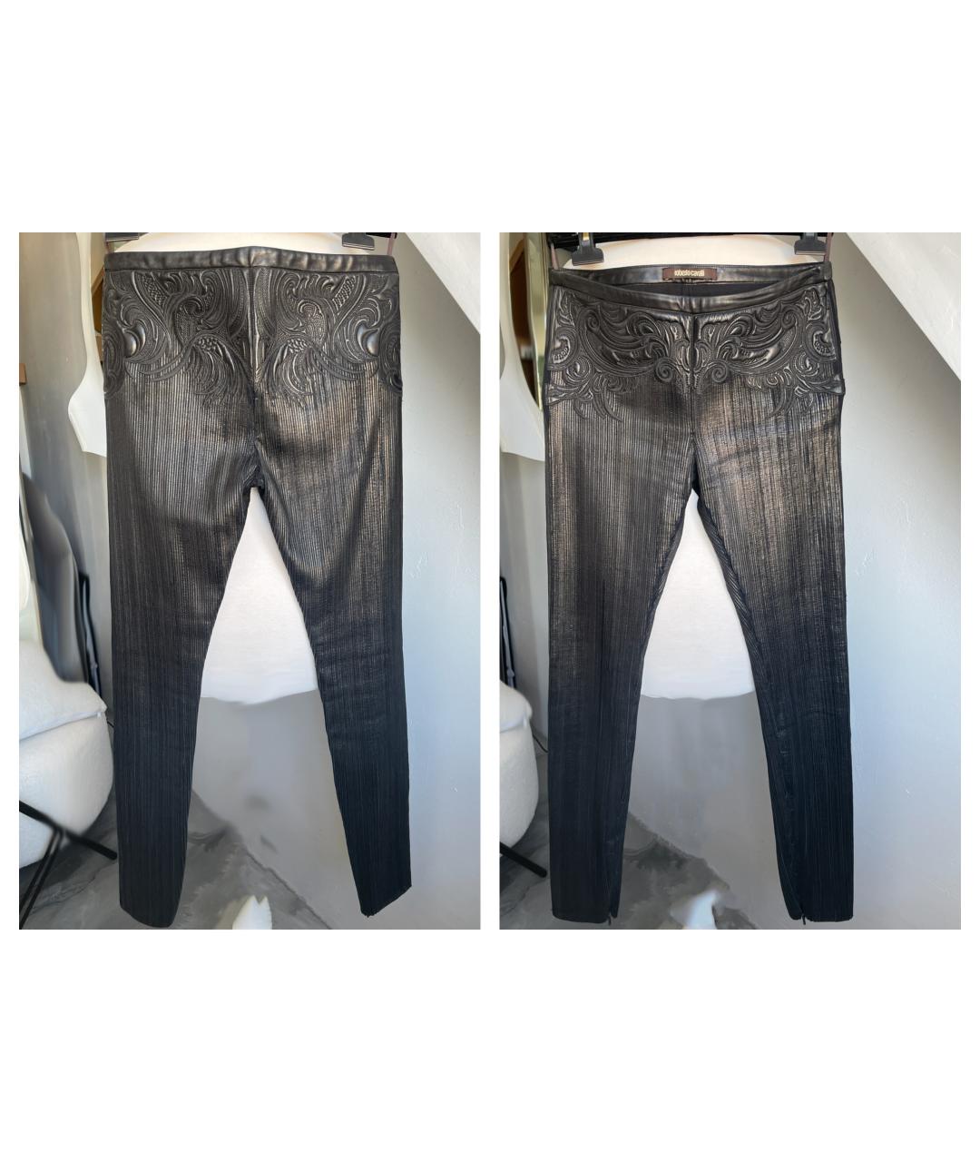 ROBERTO CAVALLI Черные кожаные брюки узкие, фото 3