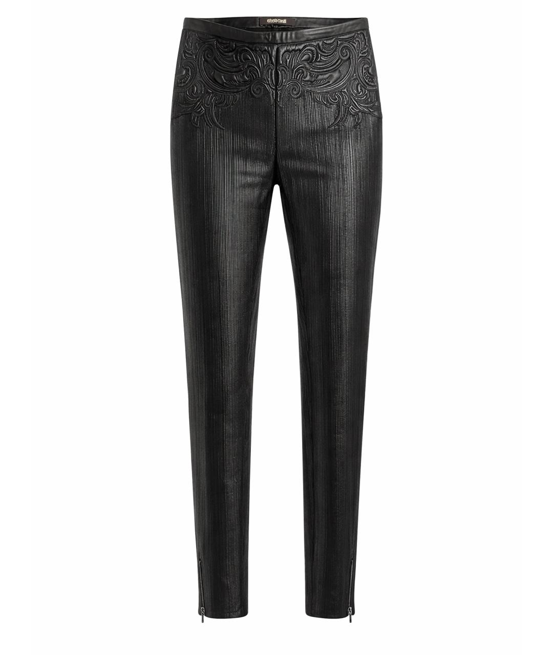 ROBERTO CAVALLI Черные кожаные брюки узкие, фото 1