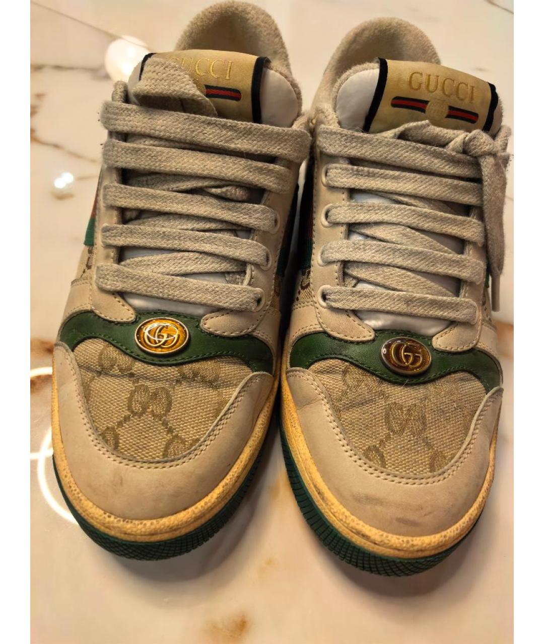 GUCCI Бежевые кожаные кроссовки, фото 2