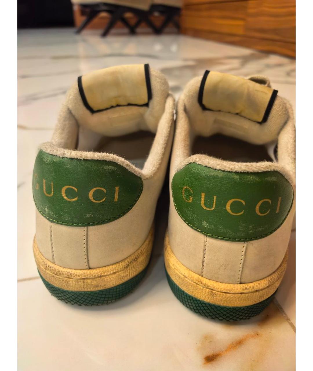 GUCCI Бежевые кожаные кроссовки, фото 4