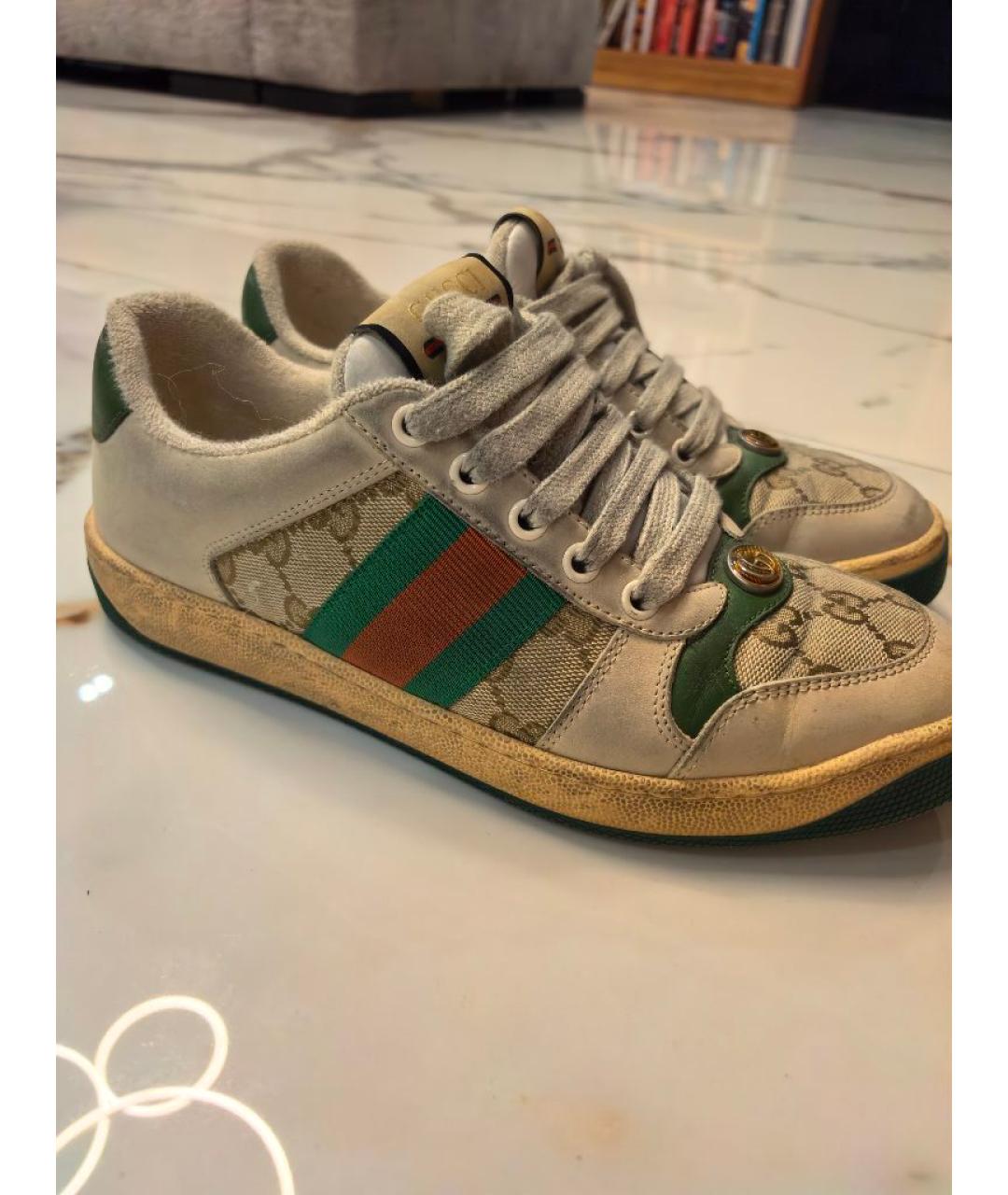 GUCCI Бежевые кожаные кроссовки, фото 5