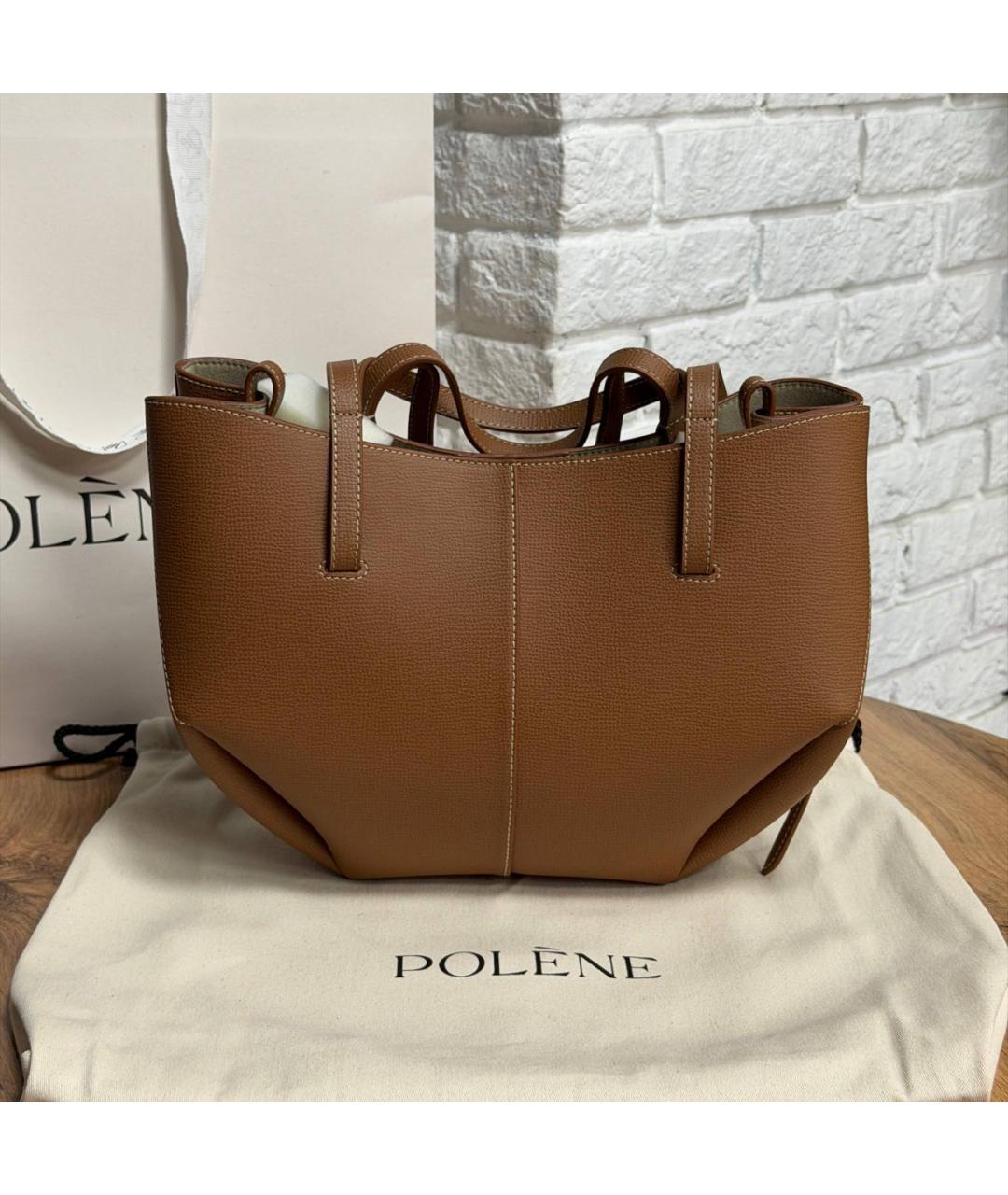 POLENE Коричневая кожаная сумка через плечо, фото 2