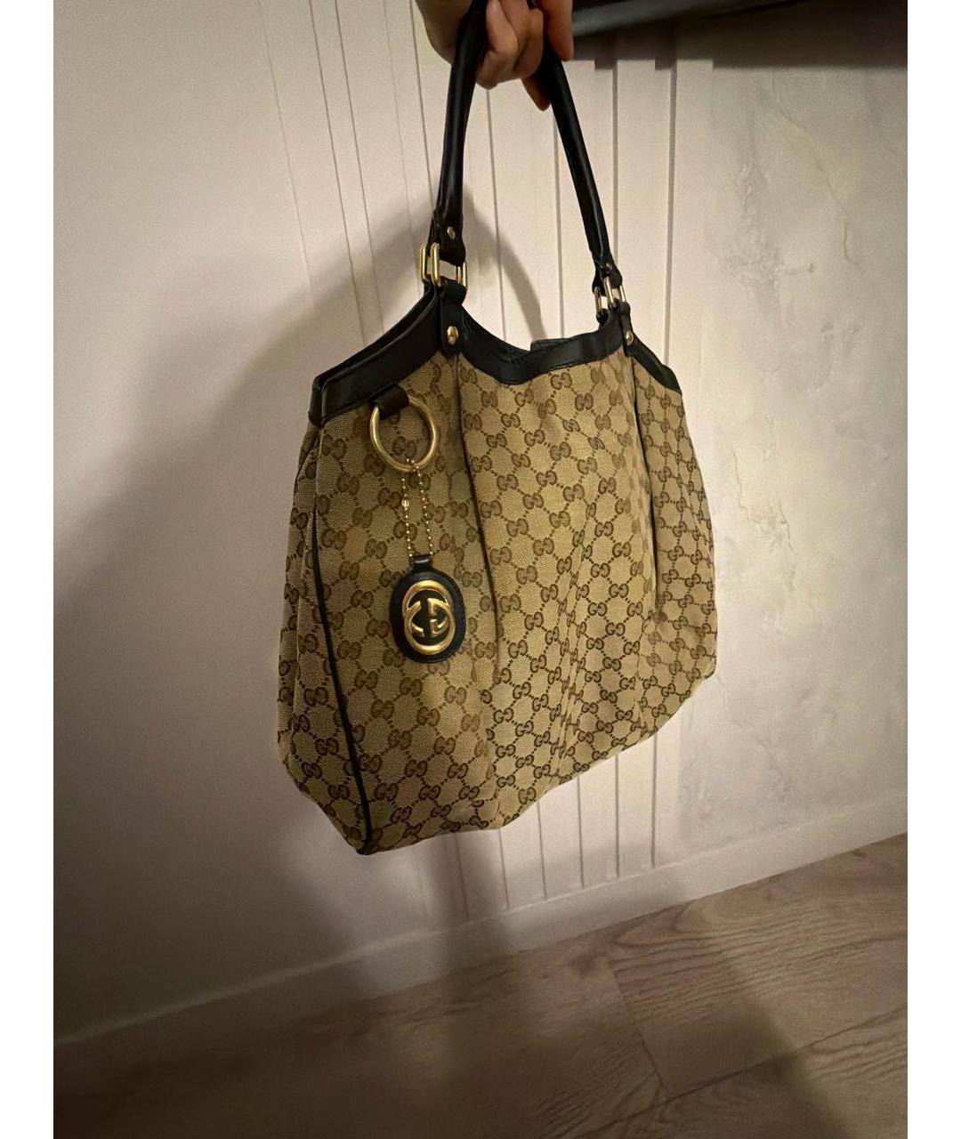 GUCCI Бежевая тканевая сумка тоут, фото 2