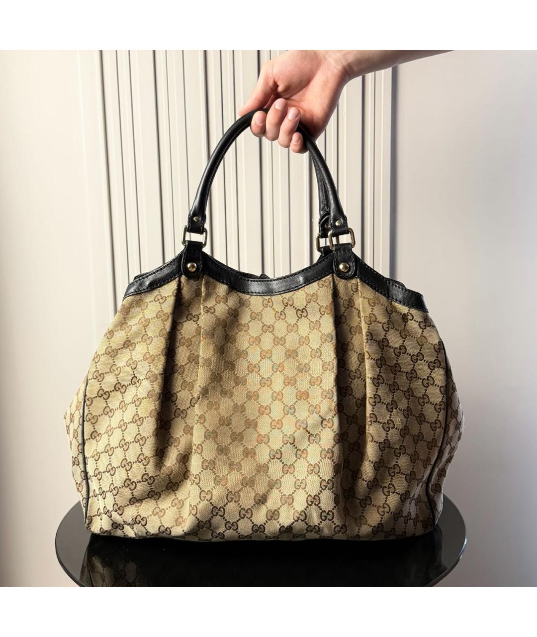 GUCCI Бежевая тканевая сумка тоут, фото 3