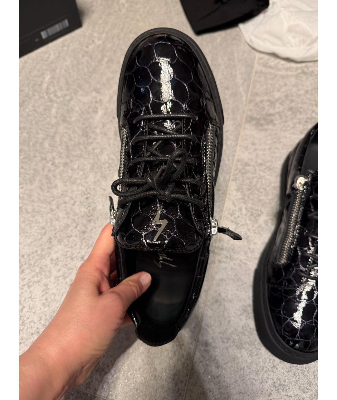 GIUSEPPE ZANOTTI DESIGN Черные низкие кроссовки / кеды из лакированной кожи, фото 3