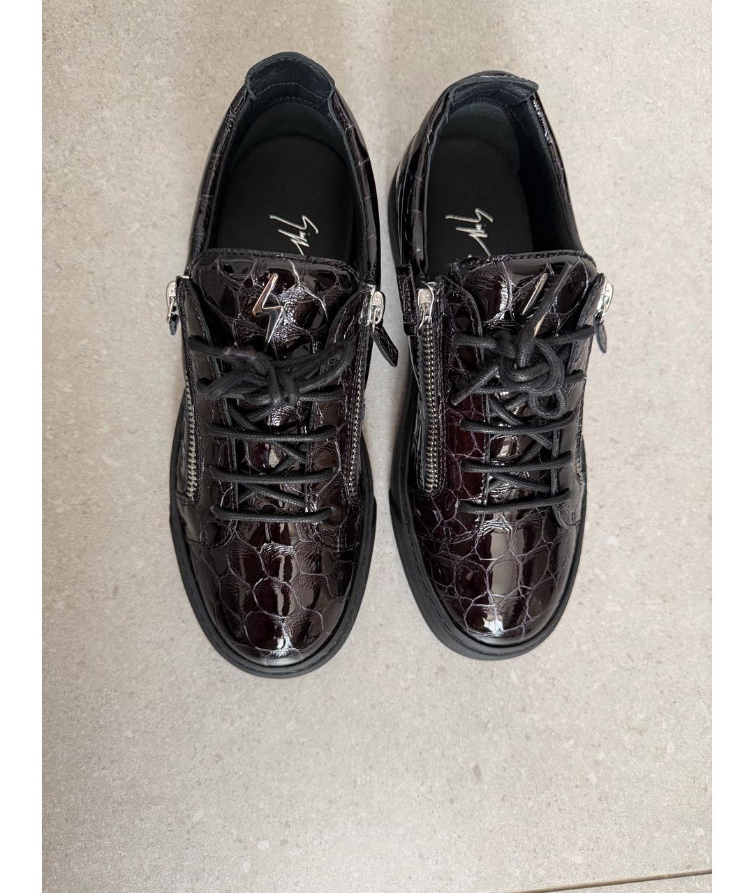 GIUSEPPE ZANOTTI DESIGN Черные низкие кроссовки / кеды из лакированной кожи, фото 2