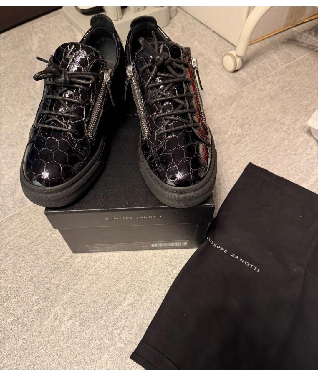 GIUSEPPE ZANOTTI DESIGN Черные низкие кроссовки / кеды из лакированной кожи, фото 8