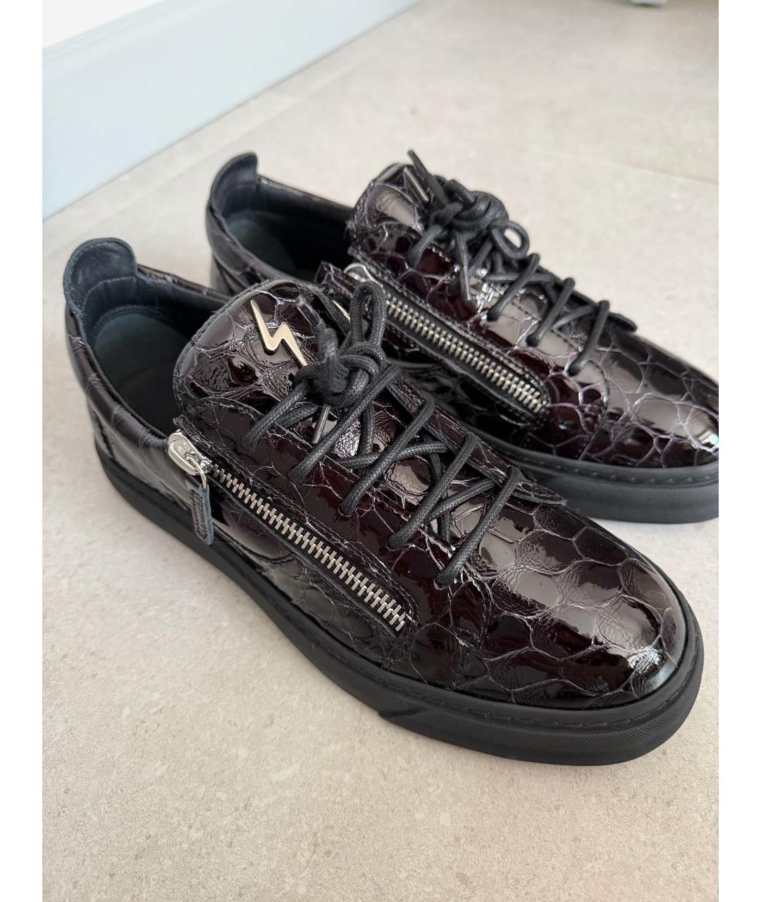 GIUSEPPE ZANOTTI DESIGN Черные низкие кроссовки / кеды из лакированной кожи, фото 6
