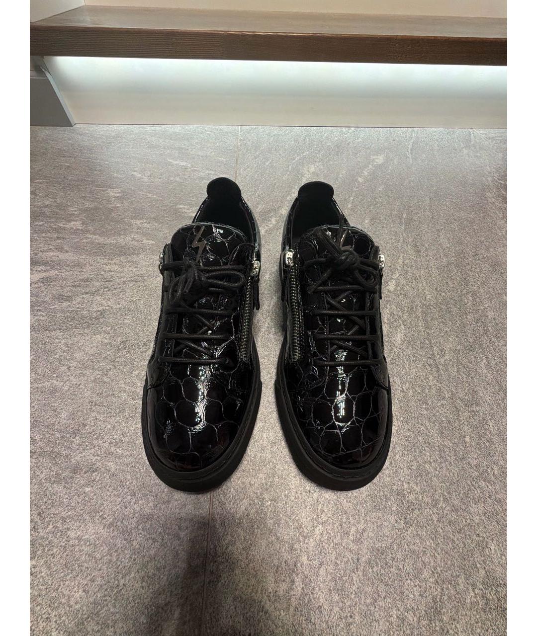 GIUSEPPE ZANOTTI DESIGN Черные низкие кроссовки / кеды из лакированной кожи, фото 2