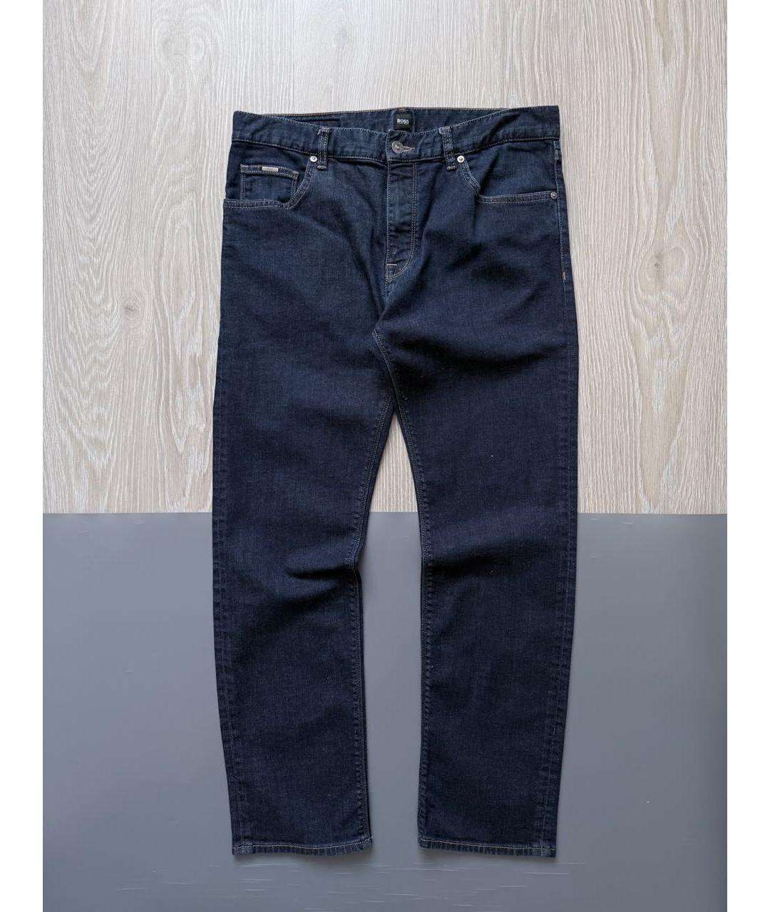 HUGO BOSS Темно-синие хлопко-полиэстеровые прямые джинсы, фото 3