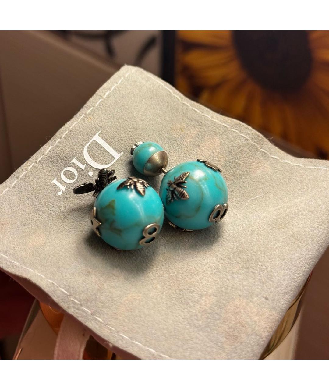CHRISTIAN DIOR Бирюзовые с серебряным покрытием серьги, фото 2