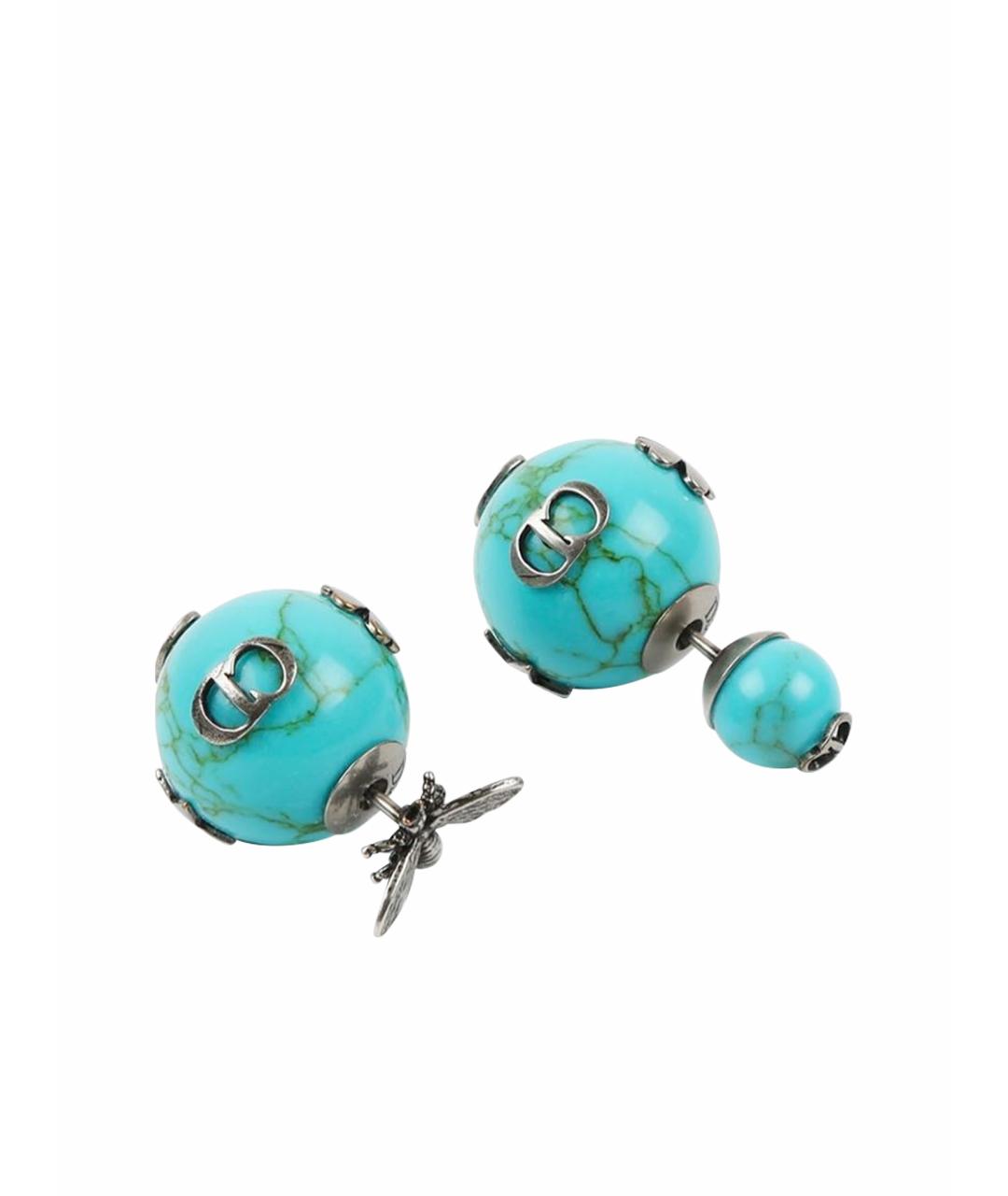 CHRISTIAN DIOR Бирюзовые с серебряным покрытием серьги, фото 7