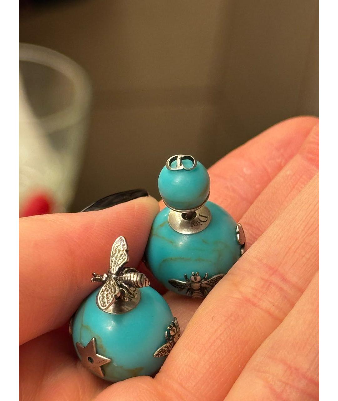 CHRISTIAN DIOR Бирюзовые с серебряным покрытием серьги, фото 3