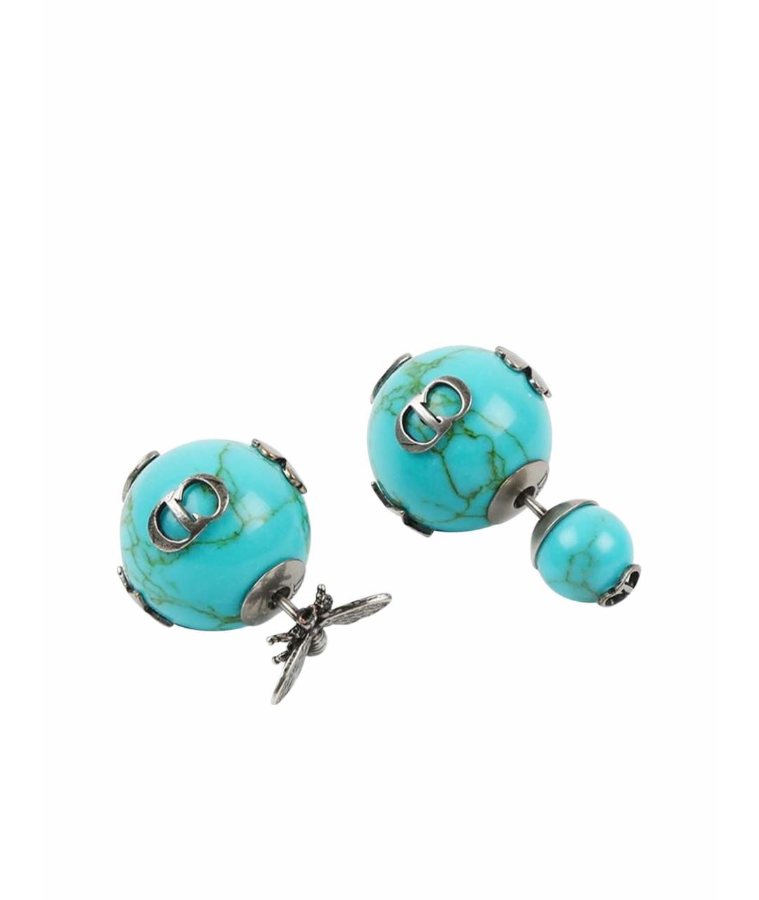 CHRISTIAN DIOR Бирюзовые с серебряным покрытием серьги, фото 1