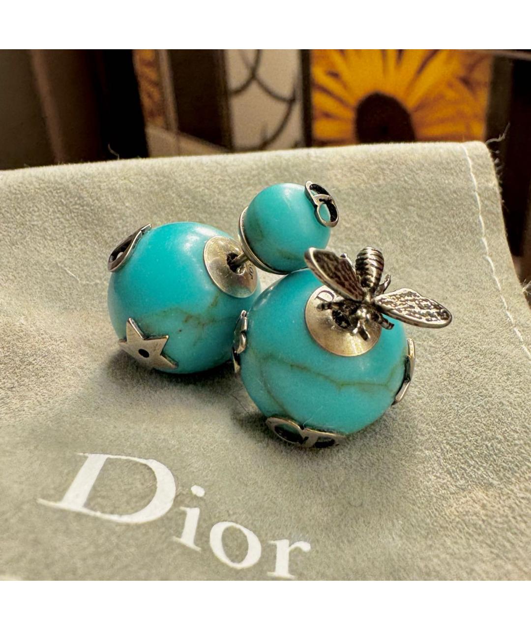 CHRISTIAN DIOR Бирюзовые с серебряным покрытием серьги, фото 4
