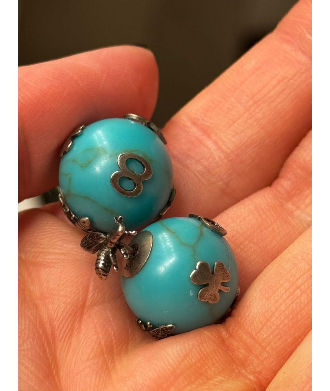 CHRISTIAN DIOR Бирюзовые с серебряным покрытием серьги, фото 5