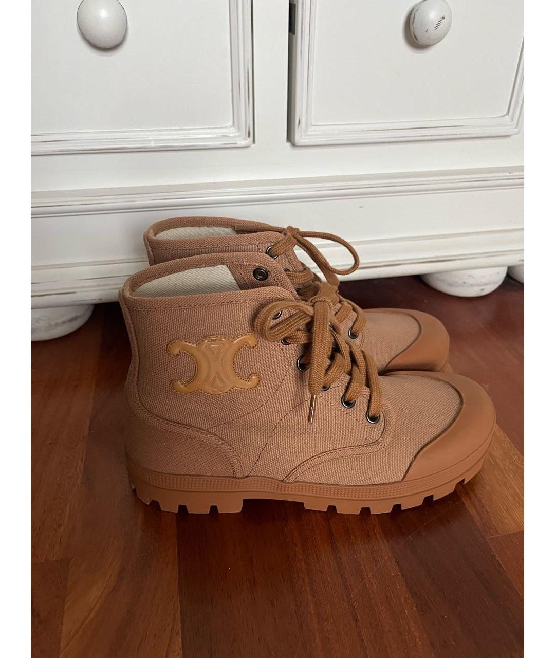 CELINE Бежевые текстильные ботинки, фото 9