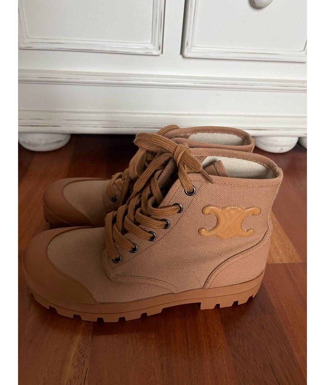 CELINE Бежевые текстильные ботинки, фото 4