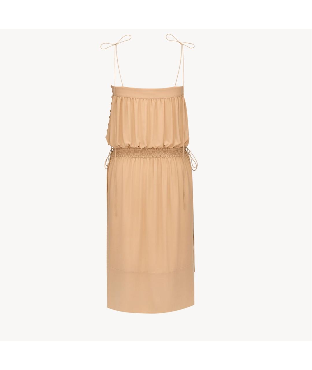 SAINT LAURENT Бежевое шелковое повседневное платье, фото 3