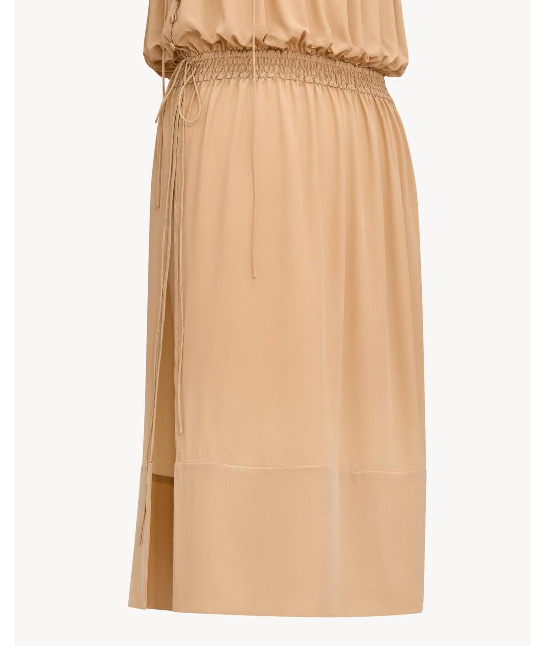 SAINT LAURENT Бежевое шелковое повседневное платье, фото 4