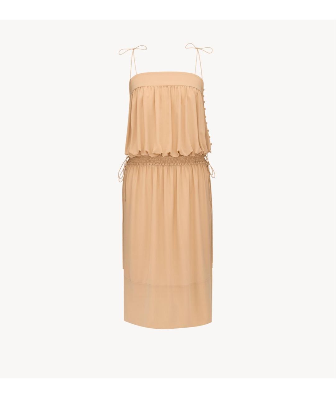 SAINT LAURENT Бежевое шелковое повседневное платье, фото 5